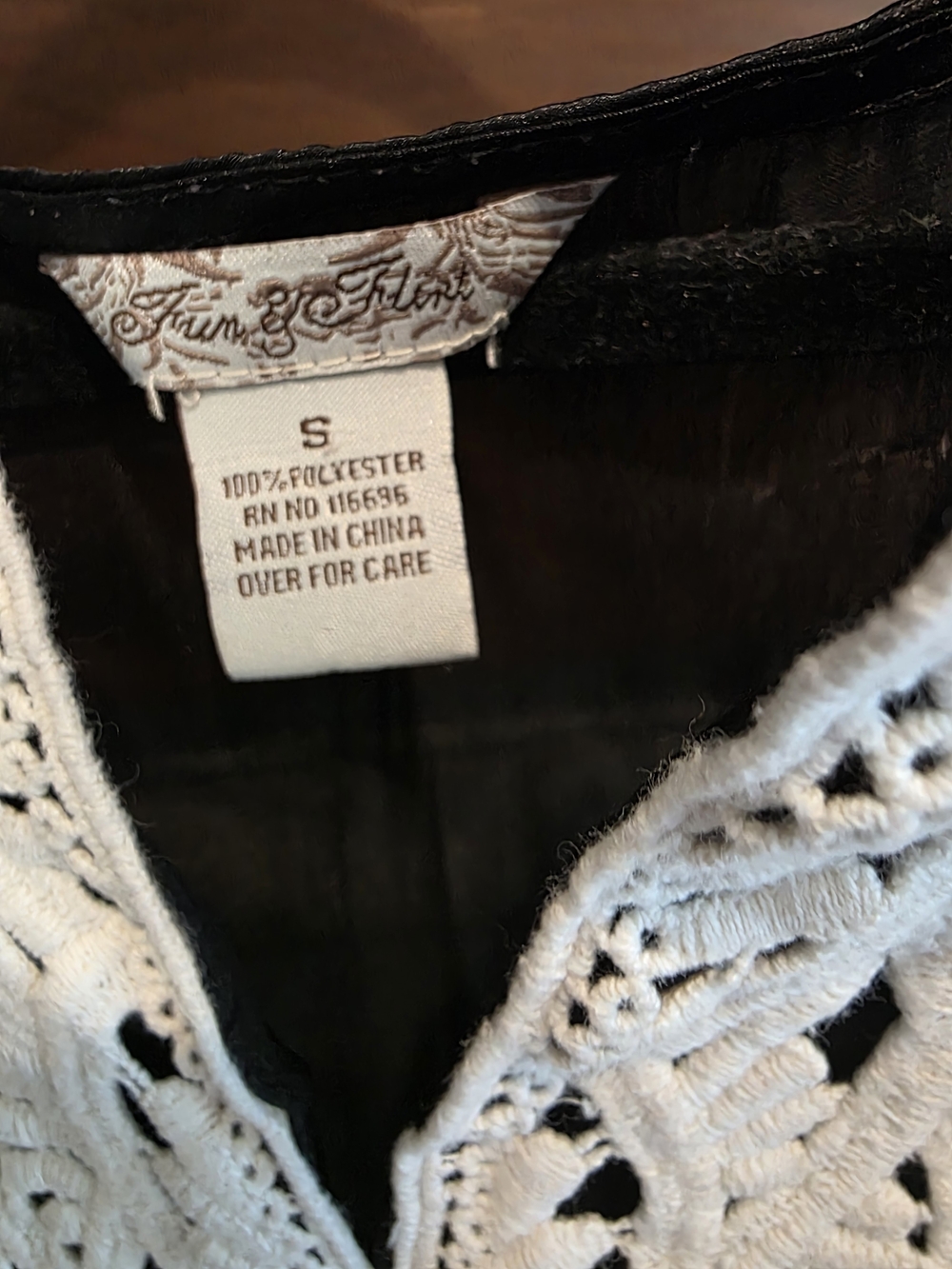 Fun & Flirt Black Top with White Crochet Trim - Picture 4 of 6